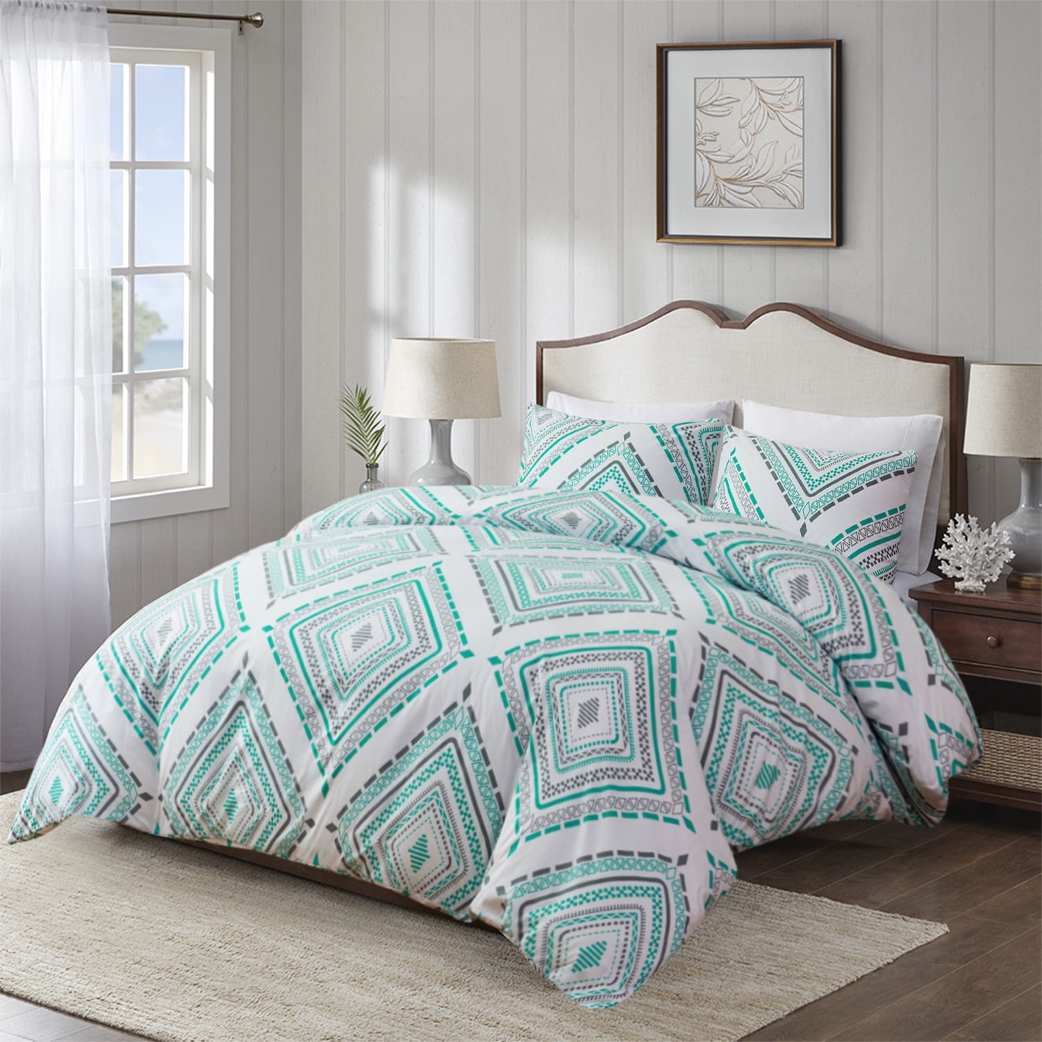 JML Queen Size Duvet Cover Set 3 Piece-Printed Microfiber Comforter Cover with Zipper Closure