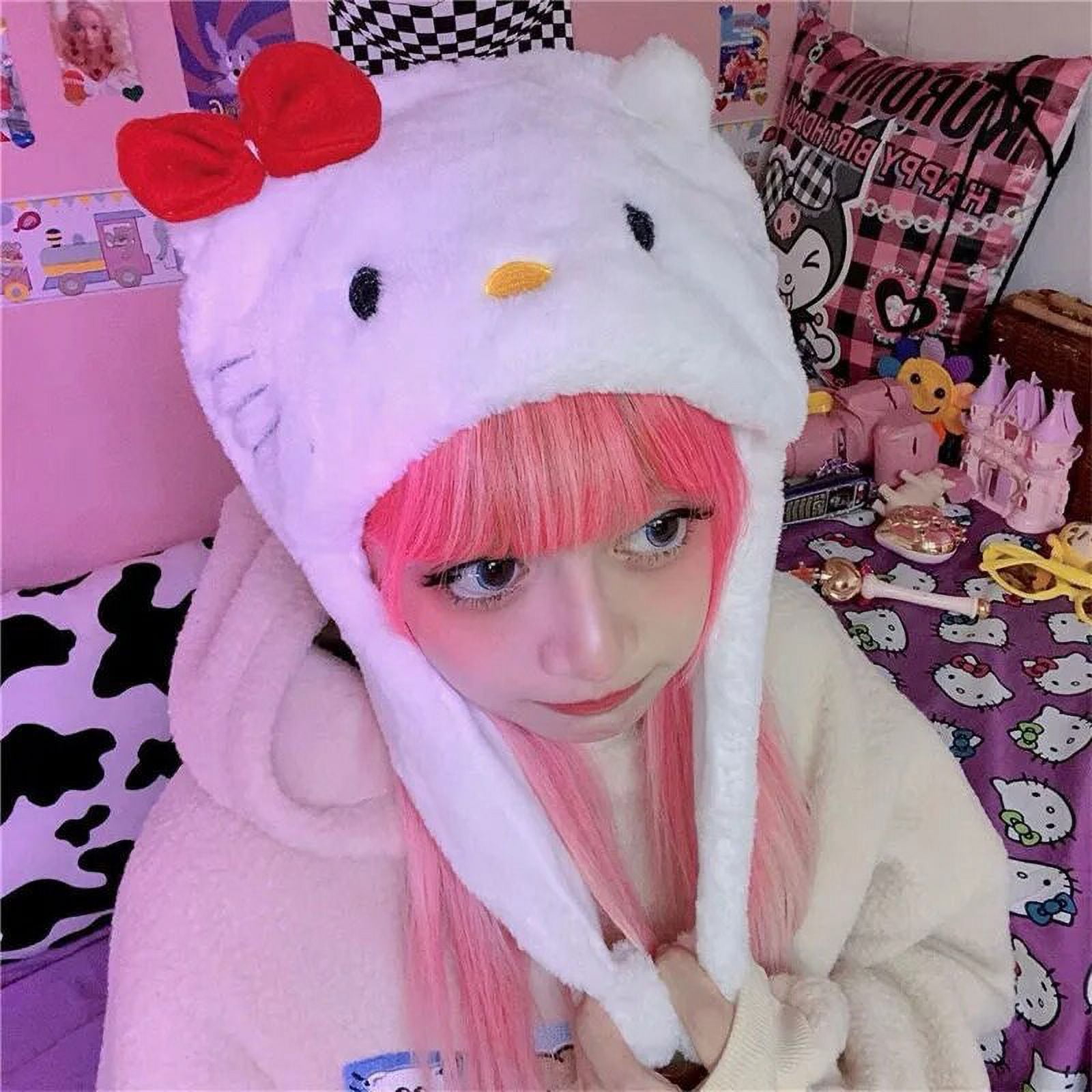 Kawaii Sanrio Hello Kitty Plush Winter Hat Beanie Hat Kawaii Cat Female Cap For Kids Girl Cap Cute Accessories Warm Bonnet