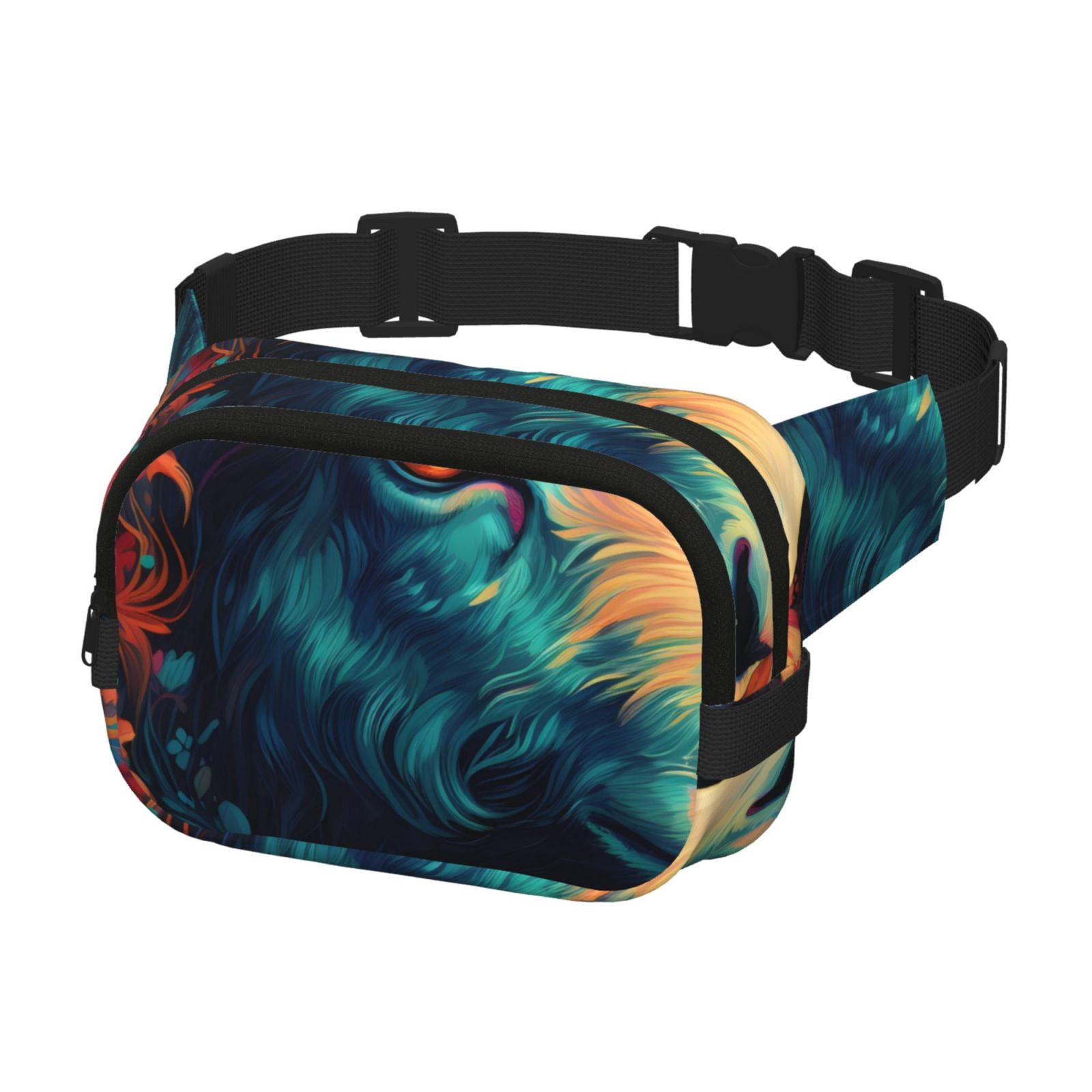 Picia Colorful Flower Goat Print Square Double-Layer Waist Bag Mini Adjustable Waist Belt Bag Exercise Running Travel Hiking