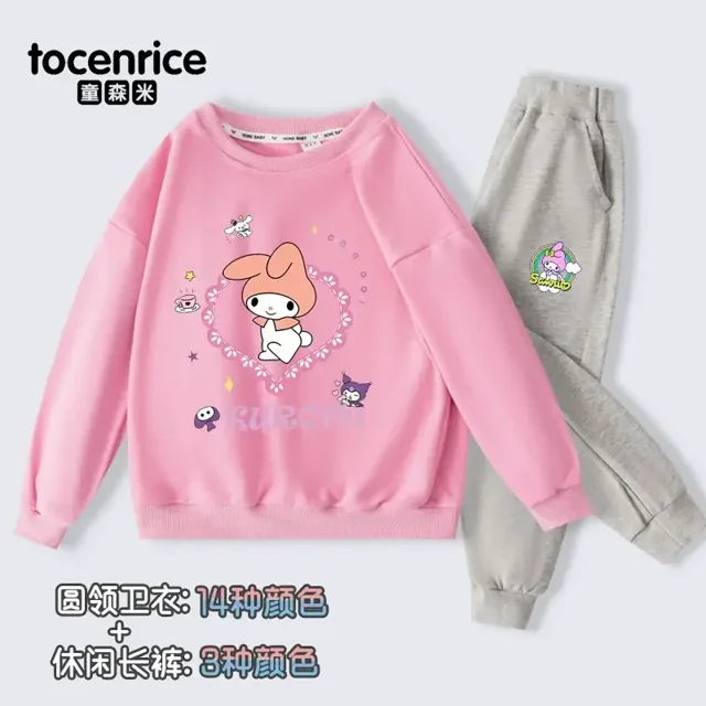 Sanrios My Melody Kuromi-Conjunto de ropa deportiva para niña, jersey de cuello redondo con estampado de corazón de amor, pantalones informales, Kawaii, cálido, regalo