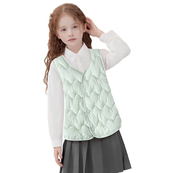 Vest Jackets For Kids Girls Button Down Solid Color Padded Winter Sleeveless Windproof Coat Outwear Clothes Size 7-8T