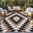 thumbnail image 3 of Outdoor Rug 5x7 ft Rustic Boho Waterproof Outdoor Patio Rug Mat Non Slip Outside Area Rugs Carpet for RV,Camping,Porch,Deck,Pool,Balconybackyard,Southwestern Aztec Tribal Wood Texture Brown, 3 of 9