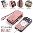 thumbnail image 5 of CaseMe Leather Case for iPhone 17 Pro,2 in 1 Detachable Wallet Case with 8-Card Holder Zipper Bills Slot,Magnetic Shockproof Flip Leather Cover Zipper Pocket Phone Cases,Pink,For iPhone 17 Pro, 5 of 11
