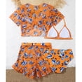 thumbnail image 6 of GYRATEDREAM Girl's 4 Piece Swimsuit Scoop Neck Spaghetti Strap Tropical Print Bikini Sets Bathing Suits with Cover Up Top and Skirt for 9Y Orange, 6 of 7