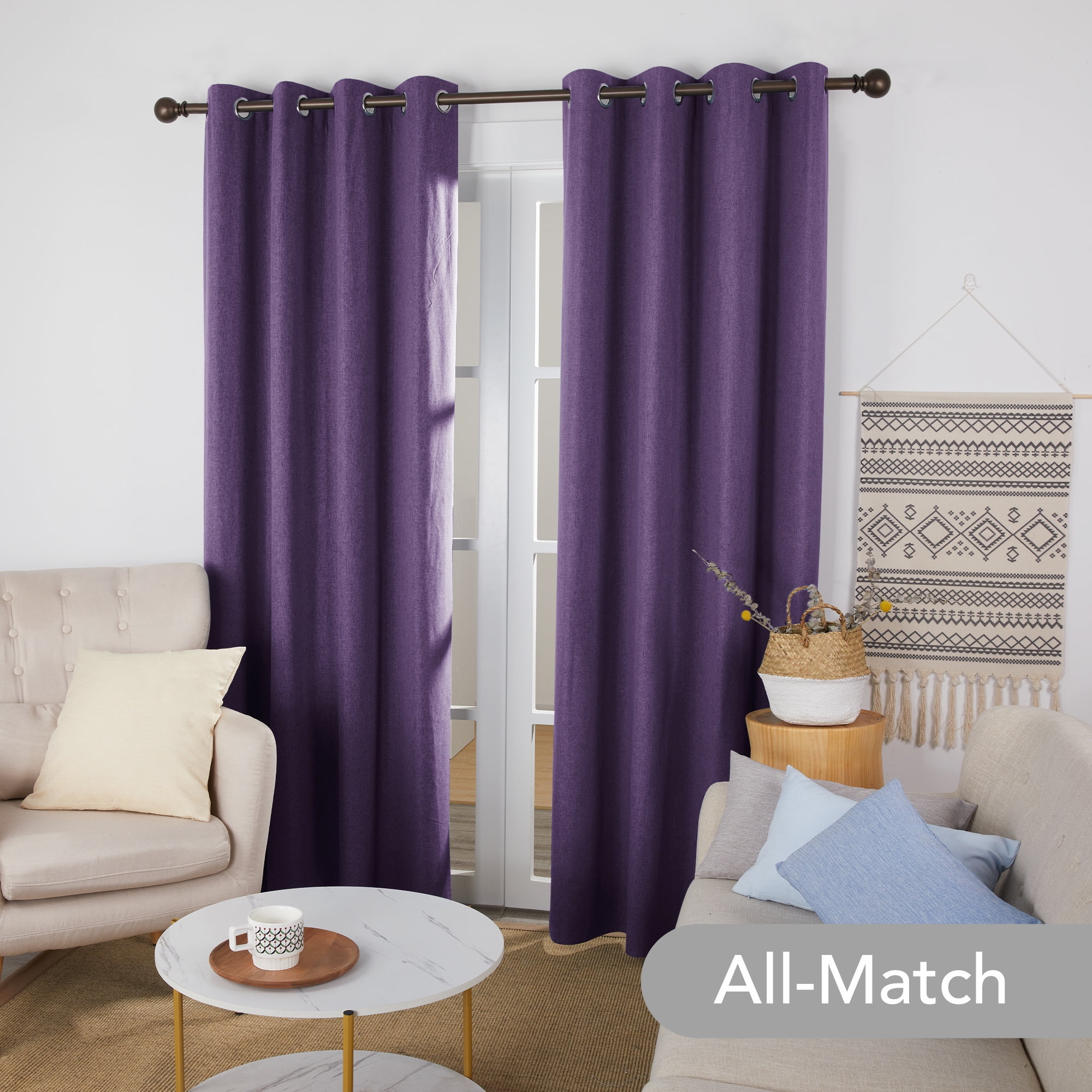 Deconovo 100% Blackout Curtains for Bedroom, Purple Curtains 72 inch Long 2  Panels Linen Textured, Full Light Blocking Grommet Window Shades for Living  Room(Purple Grape, 52 x 72 inch, 2 Panels) 