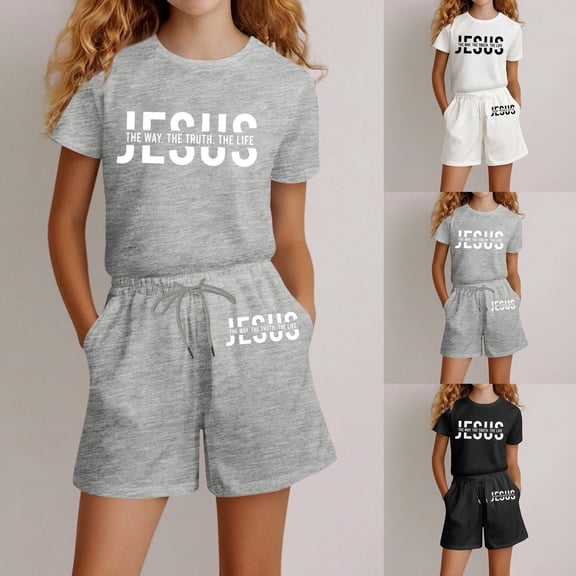 MUXiin Girls' Summer Clothes 2 Piece Outfits Letter Print T-Shirt&Top Shorts Tracksuit Sets Size 7-14 Years