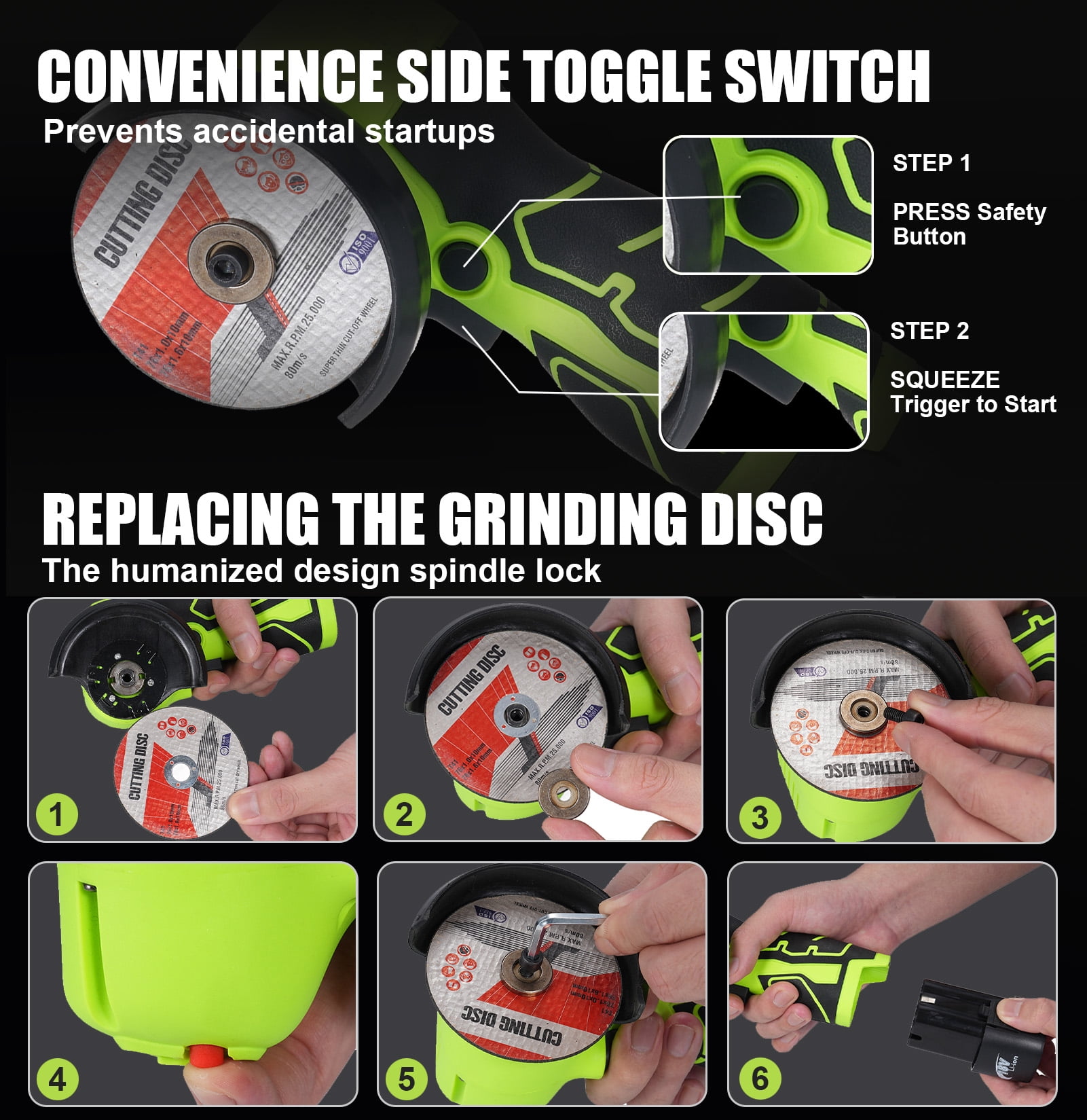 Geevorks Angle Grinder Tool, 7000rpm Mini Electric Angle Grinding Tool with 2pcs 16.8V 2000mAh Batteries and Cutting Discs, Grinder Handheld Cutter for Metal Wood