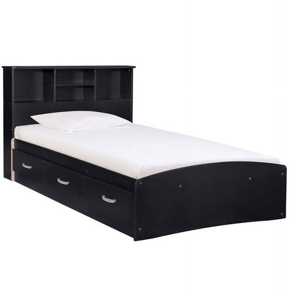 Better Home Products California 41 x 77" Wood Twin Captains Bed in Black