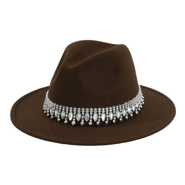 GPOECD Stylish Western Cowboy Hat with Rhinestone Embellishments for Country Dance Parties and Events Coffee,One Size