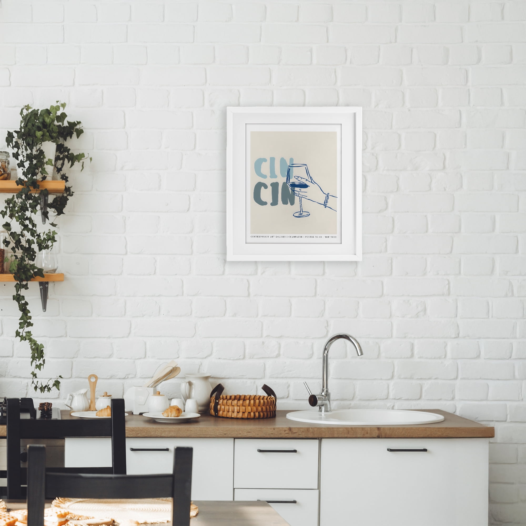 Stupell Industries Cin Cin Blue Champagne Toast White Framed Print Under Glass, design by The Prints Vibe