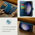 thumbnail image 4 of Allytech Wallet Case for Samsung Galaxy S23 Plus with 3 Card Slots & Cash Pocket, 2 in 1 Detachable Strong Magnetic Case, Retro PU Leather Shockproof Magnetic Clasp Slim Protective Shell - Blue, 4 of 8