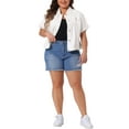 thumbnail image 2 of Agnes Orinda Women's Plus Size Button Front Work Crop Short Sleeves Denim Jacket 4X White, 2 of 6