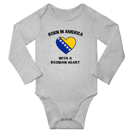 

Born in America With a Bosnian Heart Baby Long Sleeve Bodysuit (Gray 18 Months)
