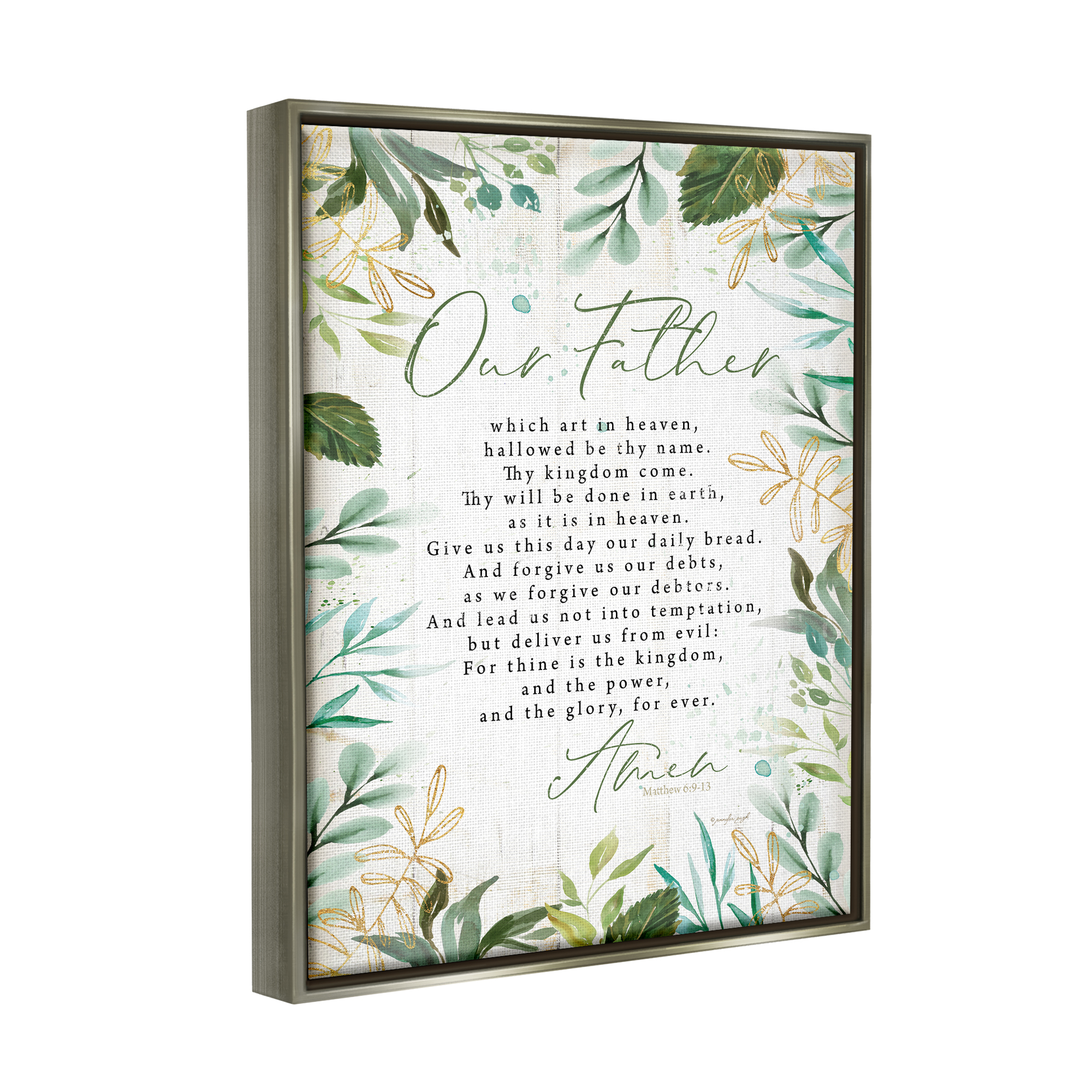 Stupell Industries Our Father Religious Prayer Religious Painting Gray Floater Framed Art Print Wall Art