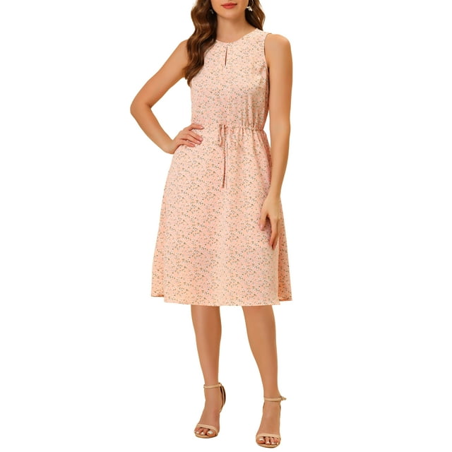 INSPIRE CHIC Robe Midi à Fleurs pour Femme Été Décontractée Invitée de Mariage Sans Manches P Rose Pâle