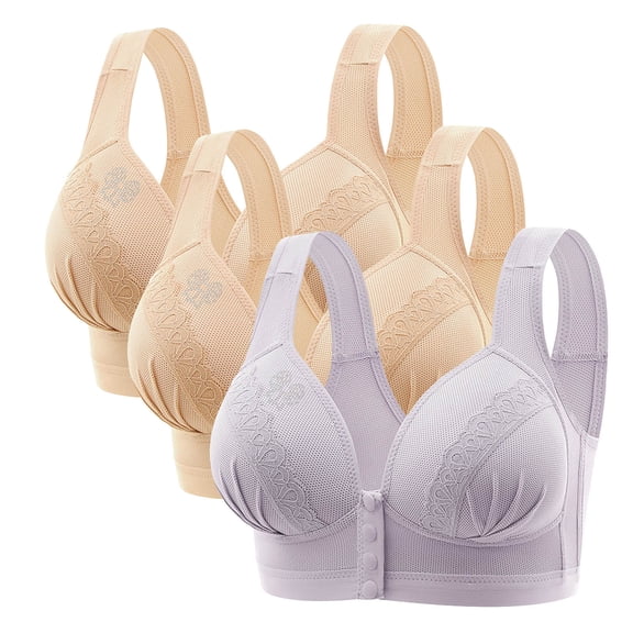 Ladies Lingerie Bras,Women Wireless Front Closure Bra Pack of 3 Comfortable Convenient Front Button Maternity Nursing for Breastfeeding