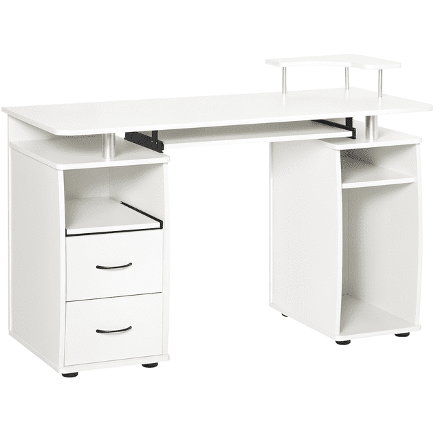 White Computer Desk with Keyboard Tray & Storage - Home Office Writing Workstation, 47.2" x 21.7" - Printer Stand, Drawers, CPU Holder