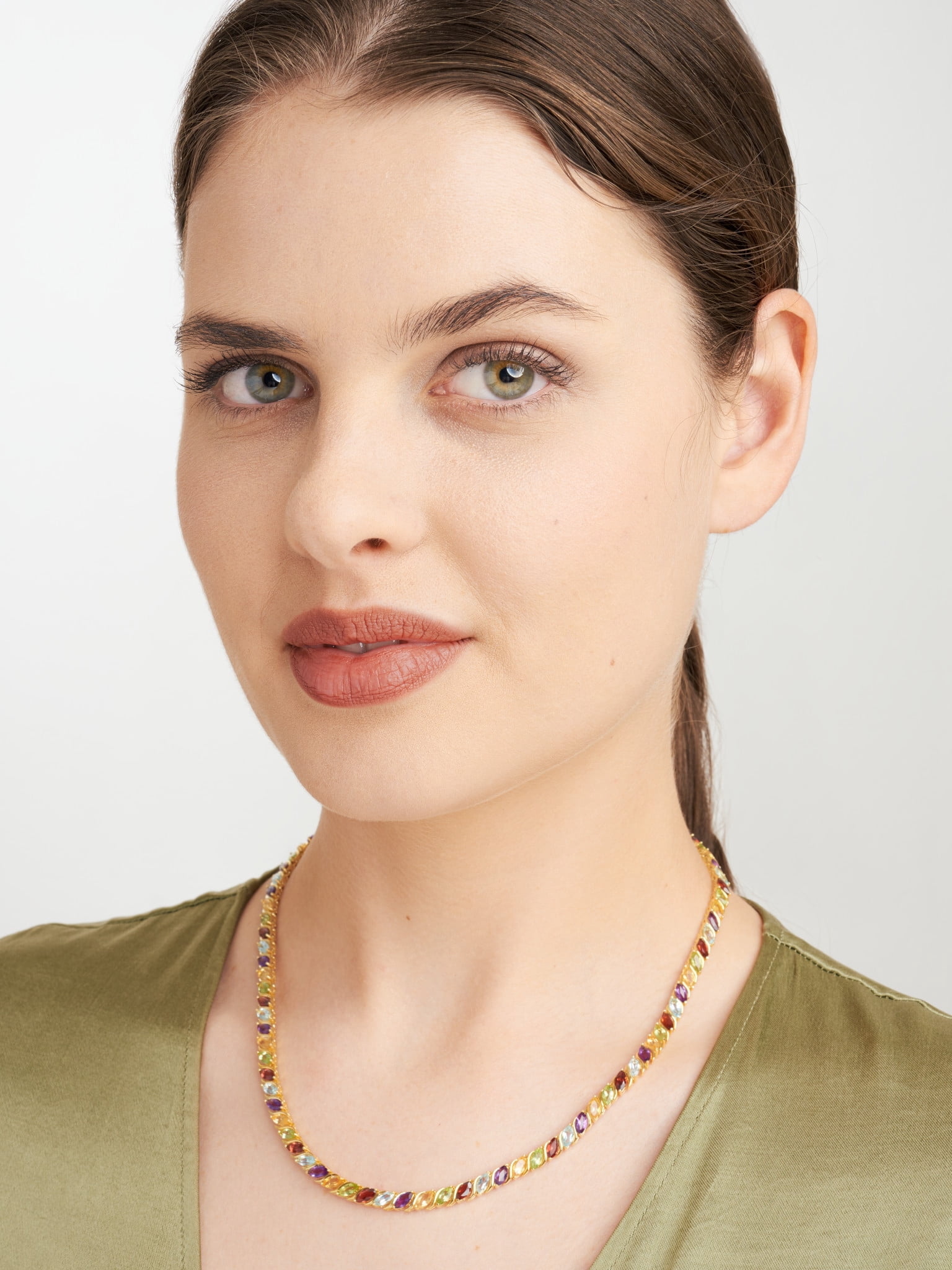 Forever Facets Jewelry 18 Karat Yellow Gold over Sterling Silver Genuine Citrine Marquise Wave Tennis Necklace with Black Velvet Pouch and Box, 18 Inches