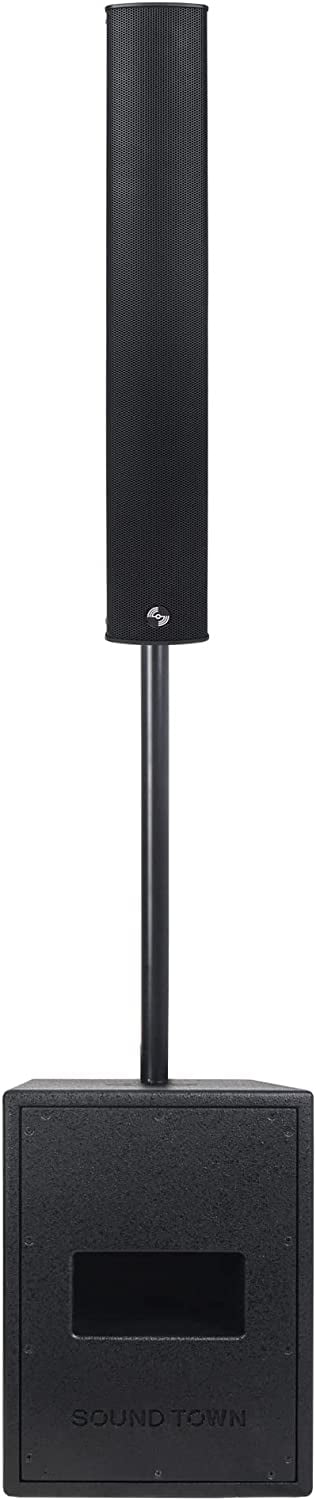 Sound Town Line Array Column PA/DJ Speaker System with One 2 x 8" Powered Subwoofer w/ DSP,  TWS Bluetooth and Speaker Output, One 6 x 3" Line Array Column Speaker, Black (CARME-28M64)