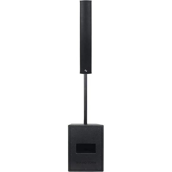 Sound Town Line Array Column PA/DJ Speaker System with One 2 x 8" Powered Subwoofer w/ DSP,  TWS Bluetooth and Speaker Output, One 6 x 3" Line Array Column Speaker, Black (CARME-28M64)