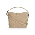 thumbnail image 2 of No Boundaries Women's Studded Faux Suede Moto Bucket Bag, Beige, 2 of 6