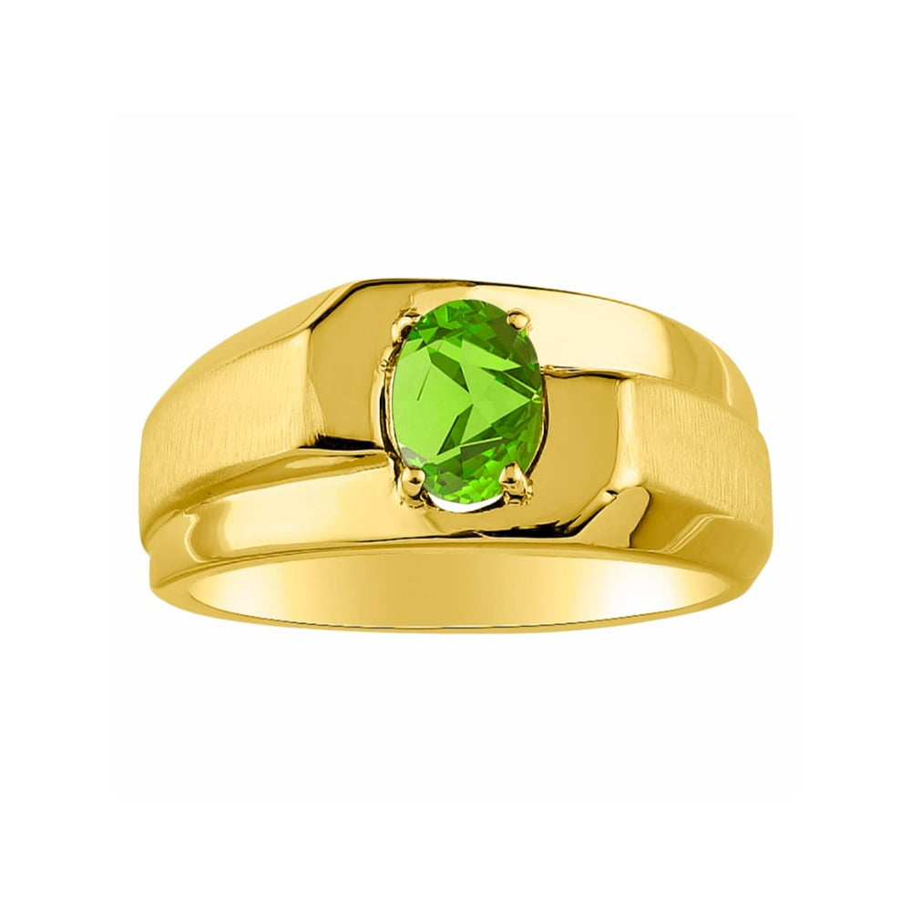 Rylos Mens Classic Oval Peridot Ring Set in Yellow Gold Plated Silver