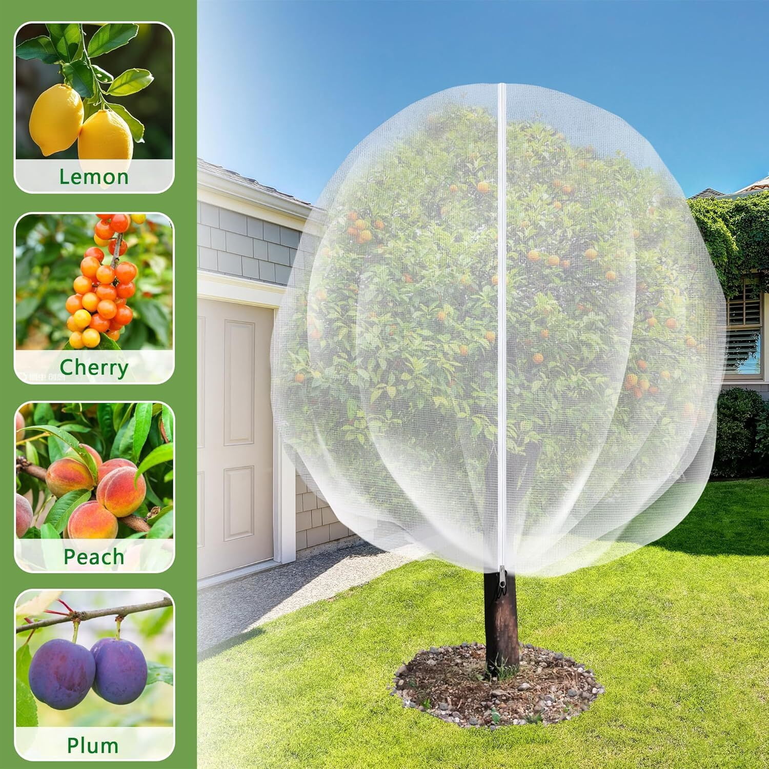 LQQBOX 9.84x9.84 FT Fruit Trees Netting with Zipper,Large Tree Nets for Fruit Trees with Drawstring, Plant Garden Insect Bird Netting Pest Barrier for Peach Cherry Apple to Prevent Cicadas Bird,1Pack