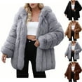 thumbnail image 5 of qucoqpe Winter Faux Furry Coats for Women Lightweight Warm Long Sleeve Hooded Coat Outwear Clothing for Women, 5 of 5