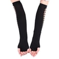 thumbnail image 3 of Women’s Ripped Torn Arm Warmer Gothic Steampunk Distressed Gloves Cosplay Fingerless Long Mittens Black Retro Strech Halloween Gloves Accessories 2 Pairs, 3 of 5