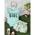 thumbnail image 4 of Aojekbee Baby Girl Summer Clothes Letter Print Ribbed Romper and Floral/Fruit Print Shorts Headband Set 3 Piece Outfits, 4 of 10