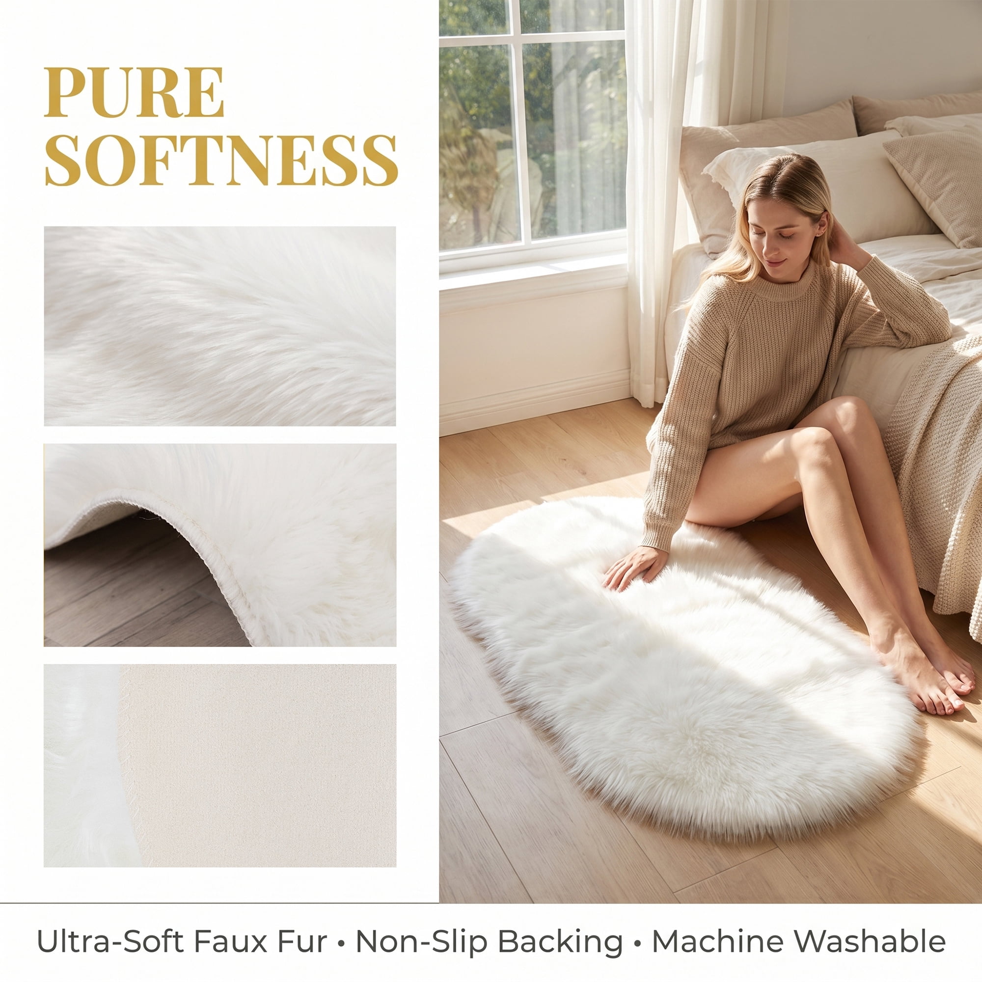 Unique Bargains Shaggy Area Rug Ultra Fluffy Non-Slip Fuzzy Carpet 32" x 20" White