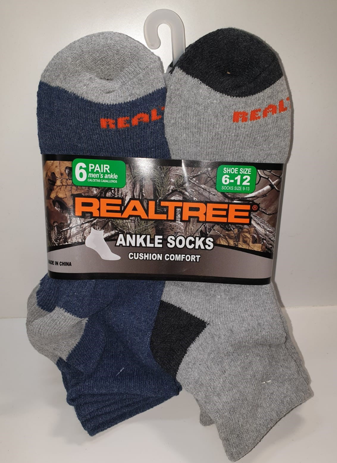 REALTREE Men's Ankle Cushion Comfort Socks 6 Pair Pack Denim, Grey