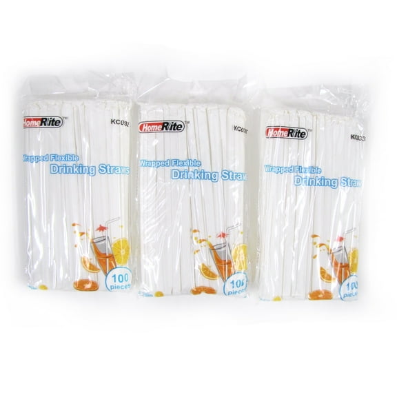 300 Bulk Pack Individually Wrapped Flexible Plastic Drinking Straws Pool Party Supply