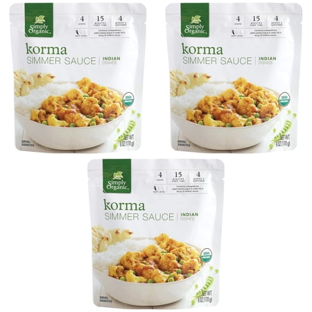 Simply Organic Korma Simmer Sauce 6Oz Certified Organic Indian Dishes Chicken Vegetable Quick and Easy Seasoning Cooking Asian Dishes Home Kitchen Restaurant Essential Catering Events Pack of 3