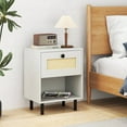 thumbnail image 2 of Costway 1 PCS Rattan Nightstand Boho End Table with Drawer & Open Shelf for Living Room White, 2 of 10