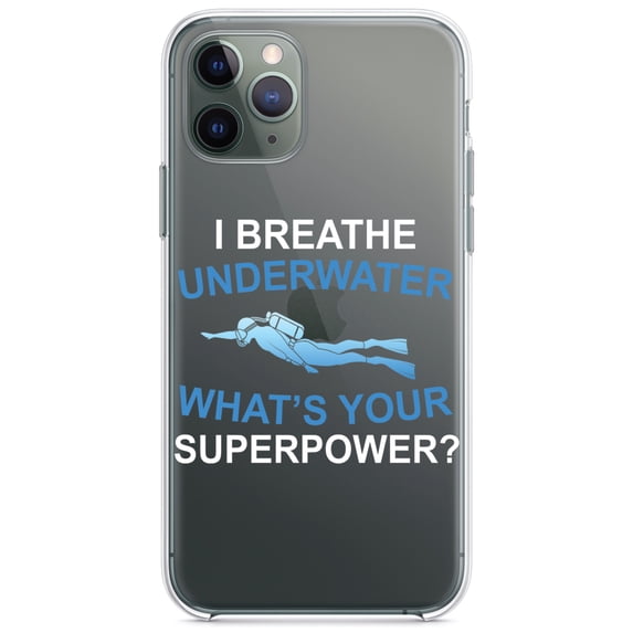 DistinctInk Clear Shockproof Hybrid Case for iPhone 11 Pro (5.8" Screen) - TPU Bumper Acrylic Back Tempered Glass Screen Protector - I Breathe Underwater What's Your Superpower