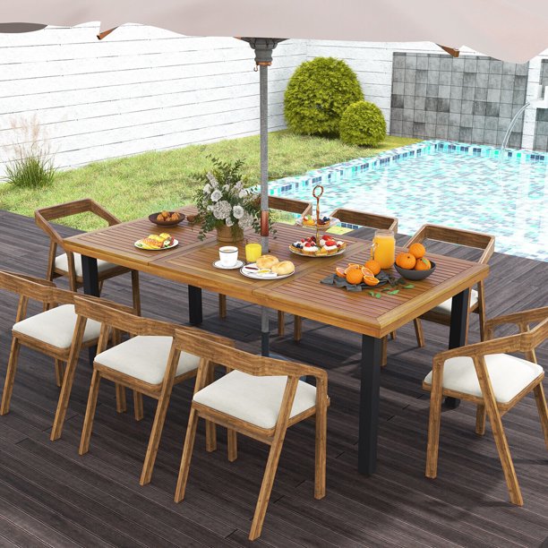 Gymax Patio Dining Table for 8, Acacia Wood, 79'' with 1.9