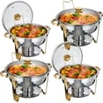 thumbnail image 1 of Ensemble de 4 Plats Ronds en Acier Inoxydable de 5 QT avec Couvercle et Porte-Carburant, Réchaud de Buffet pour Fêtes, Mariages, Restaurants - Or, 1 of 1