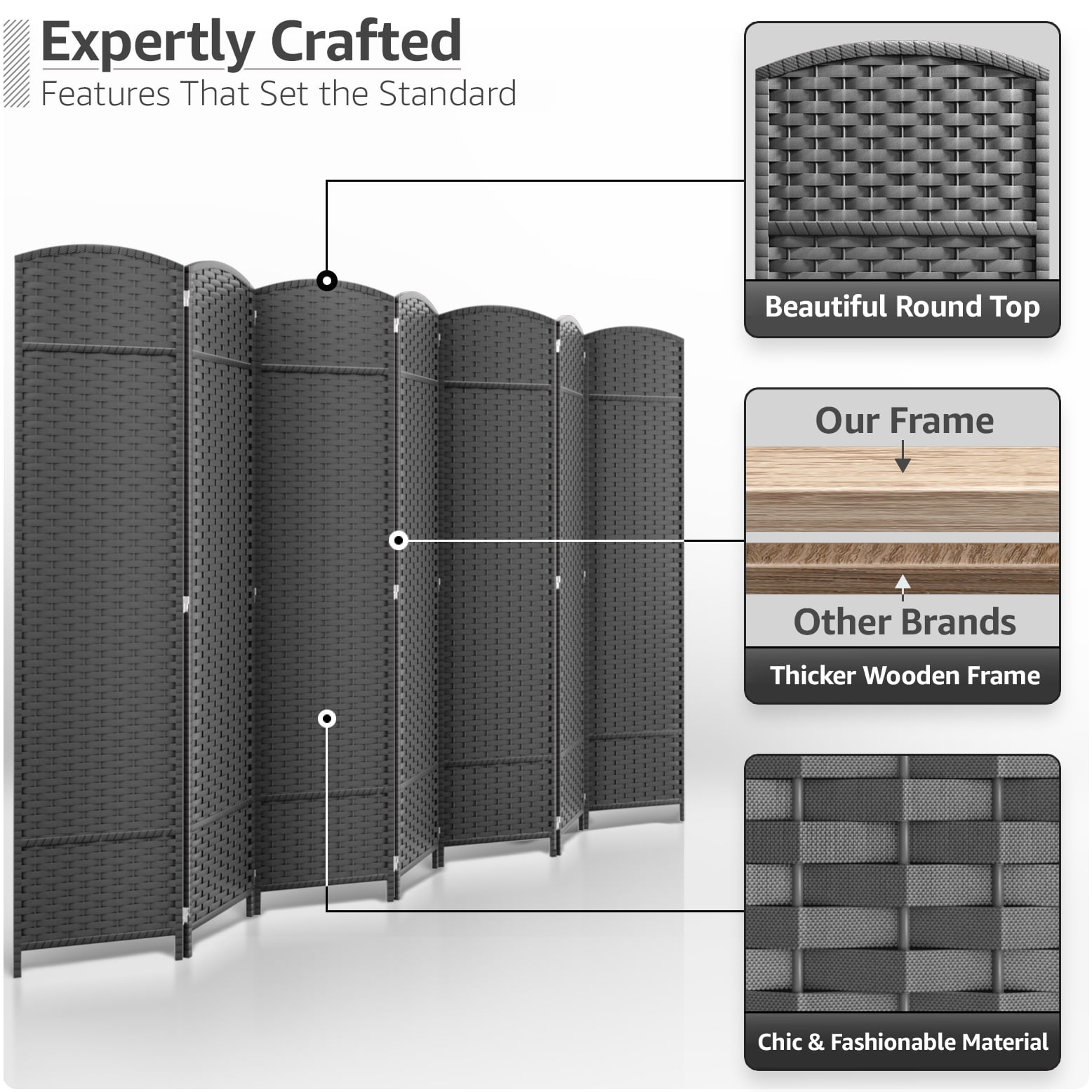 Sorbus 7-Panel Wide Folding Room Divider Privacy Screen, Hand-Woven Gray Mesh