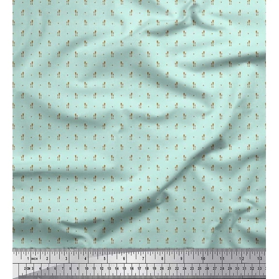 Soimoi Poly Georgette Fabric Triangle & Spoon Kitchen Fabric Prints by Yard 42 Inch Wide