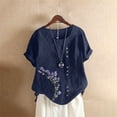 thumbnail image 2 of Liquidation! Uooqdmx Chemises en Lin pour Femmes, Chemises à Manches Courtes pour Femmes, Hauts Fluides pour Femmes, Blouse Col Rond Décontractée Coupe Ample Tunique, Hauts en Gaze pour Femmes, Marine TG, 2 of 4