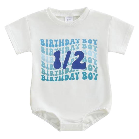 Newborn Baby Cotton Bodysuit Short-Sleeve Unisex Babies Clothing for 6-9 Months Preemie Half/1st Birthday Outfit Baby Boy Girl Birthday Bubble Romper Tshirt Bodysuit Short Sleeve Jumpsuit