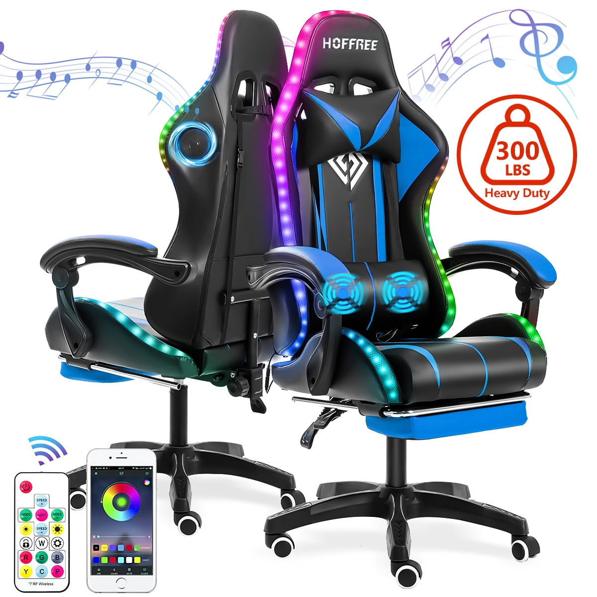 Hoffree Gaming Chair with Bluetooth Speakers and Footrest Massage