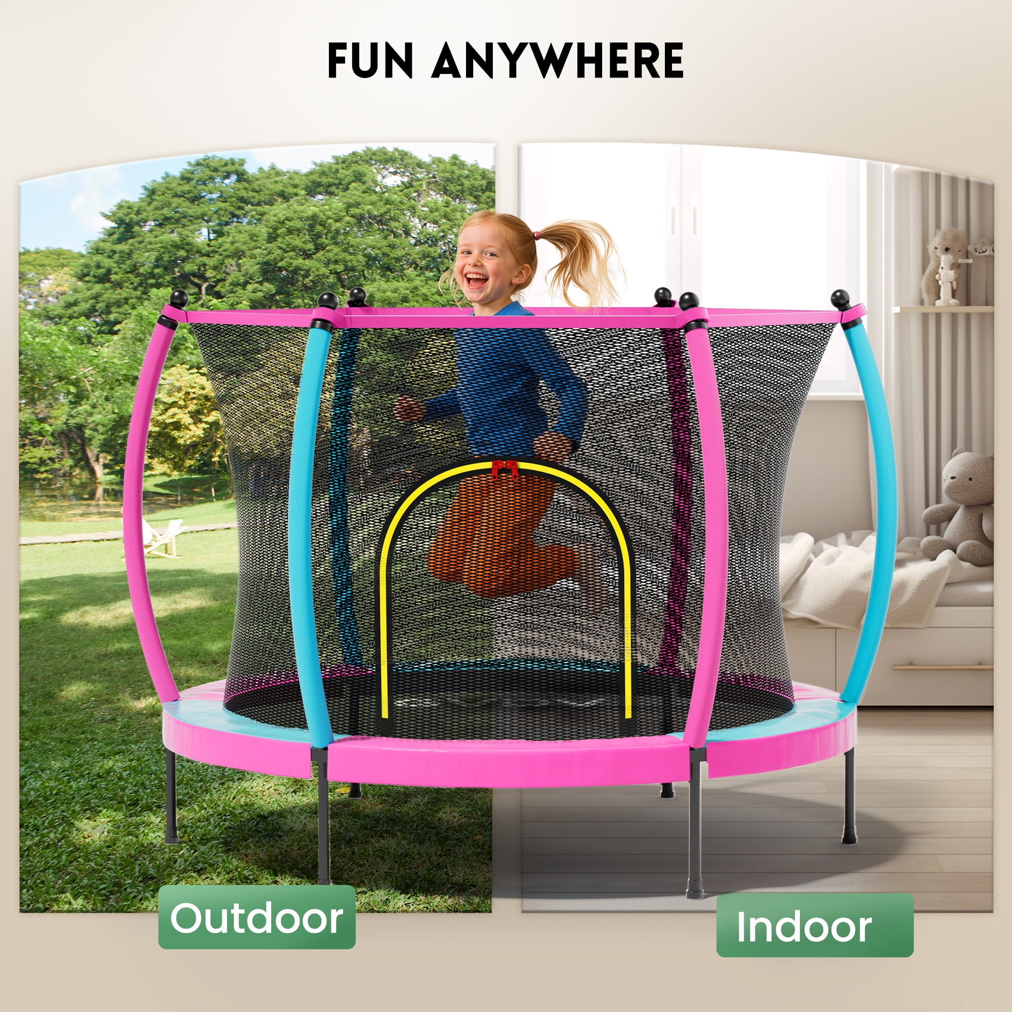 GVDV Kids Trampoline with Handlebar and Accessories
