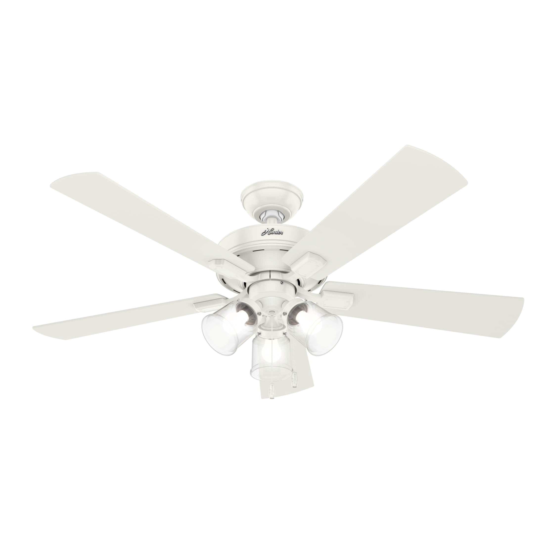 Hunter 52 inch Indoor Ceiling Fan with LED Lights and Pull Chain - White Ceiling Fan, 5 Blades, Standard Mount, For Bedroom, Living Room, or Kitchen, 3 inch Downrod - Crestfield 54204, Fresh White