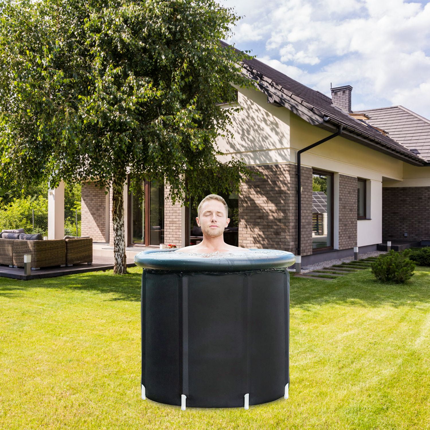 Ice Bath Tub for Athletes with Cover TeqHome 97 Gallons Cold Plunge Tub for Recovery Multiple Layered Portable Ice Bath Plunge Pool Indoors and Outdoors Black