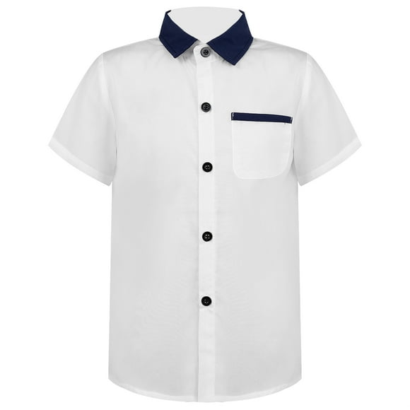 Doomiva Boys Short Sleeve Button Down Shirt Formal Dress Shirts Regular Fit School Uniform Tops A White 150