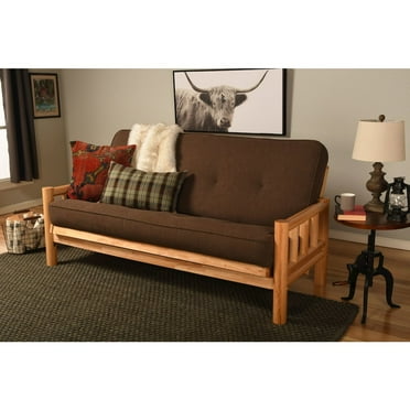 Kodiak Furniture Lodge Futon with Linen Fabric Mattress in Natural/Cocoa Brown