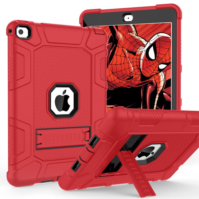 Timism Funda Para Ipad Air 2ª Generación 2014 Ipad Air 2 Funda Con Soporte 3 En 1 Funda Protectora Híbrida De Tres Capas Resistente A Los Golpes Para Ipad Air 2 A1566 A1567 (Rojo + Negro)