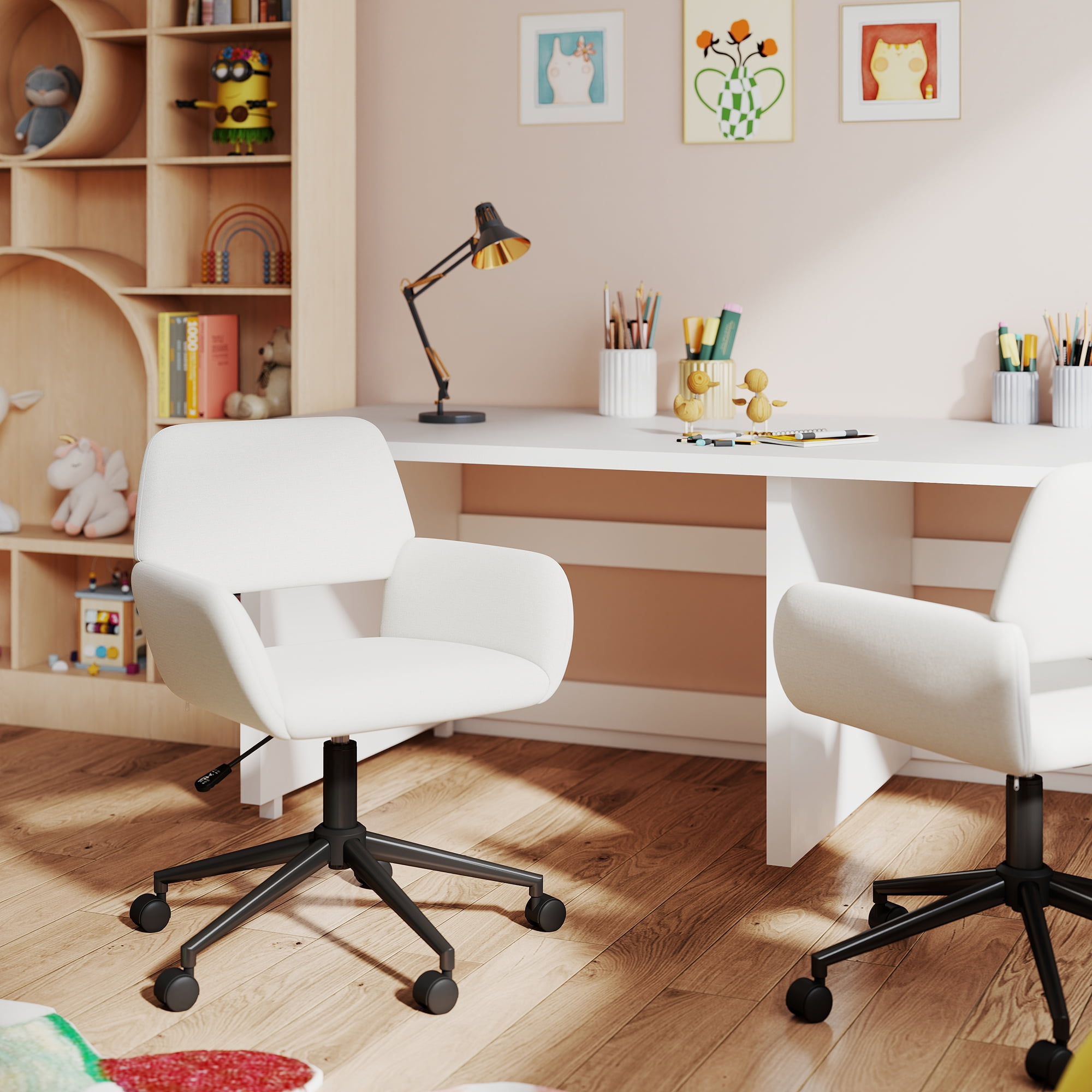 Chaise d'étude pour enfants Homy Casa - Chaise de travail pivotante et réglable en hauteur avec accoudoirs, idéale pour la salle de jeux et les devoirs, tissu beige